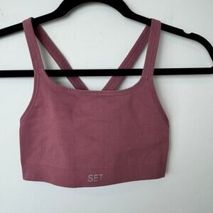 Set Active Burgundy Cross Back Medium Support Sports Bra Size Small